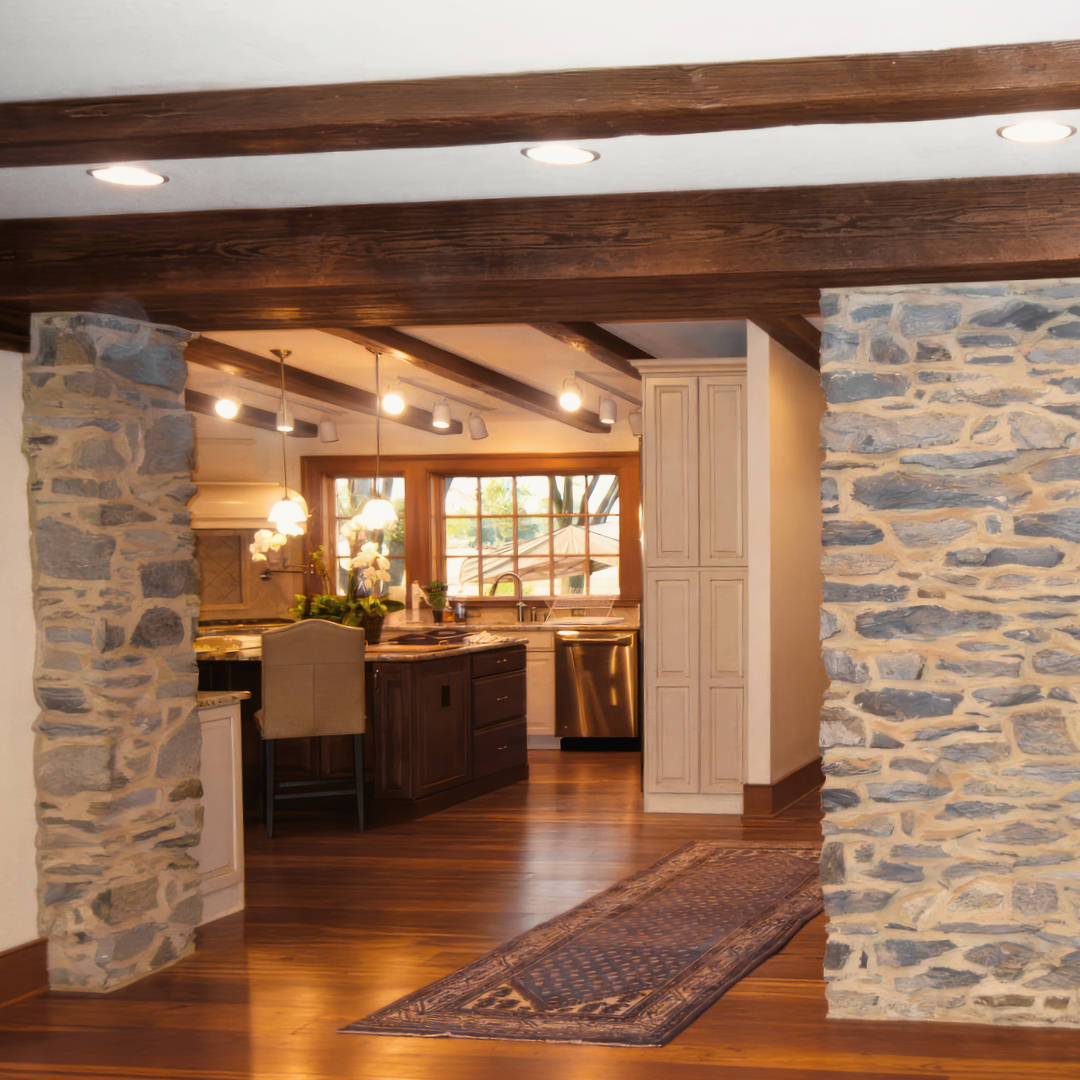 Hand Hewn Heart Pine Ceiling Beams