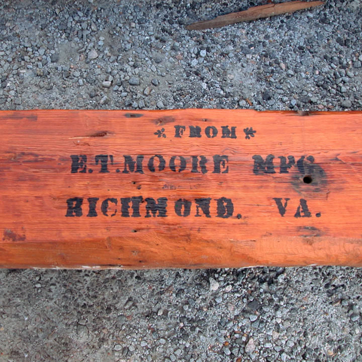 Reclaimed Wood Beam with E.T. Moore Stamp